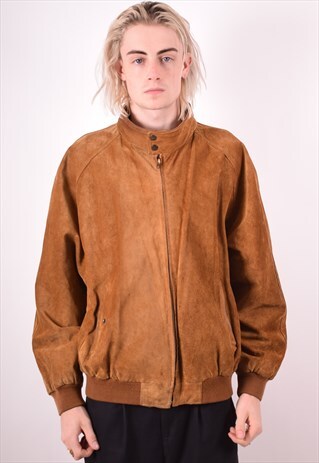 MENS VINTAGE SUEDE LEATHER JACKET XL BROWN 90S