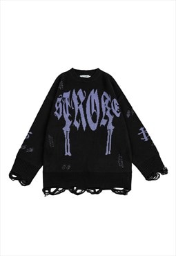 Gothic sweater ripped graffiti jumper distressed punk top