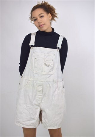 VINTAGE 90S WHITE DUNGAREE SHORTS