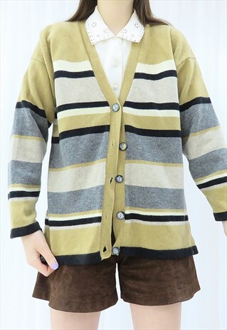 90S VINTAGE MULTICOLOURED STRIPED CARDIGAN (SIZE S)