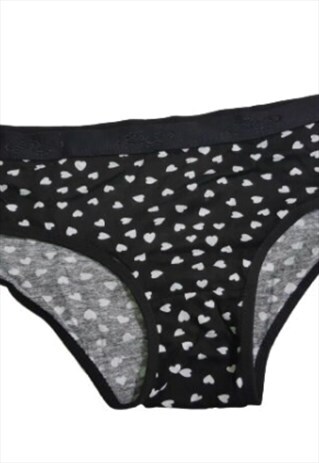 HEART PRINT BLACK COTTON FULL BUM BRIEF HIGH WAIST KNICKERS