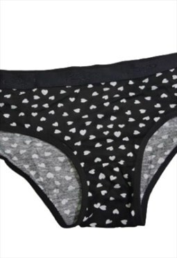 Heart Print Black Cotton Full Bum Brief High Waist Knickers