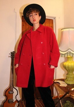 Vintage 80s Double Breasted Wool Coat in Red