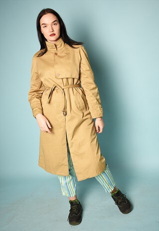 70'S RETRO NEUTRAL MINIMALIST TRENCH COAT MAC IN BEIGE