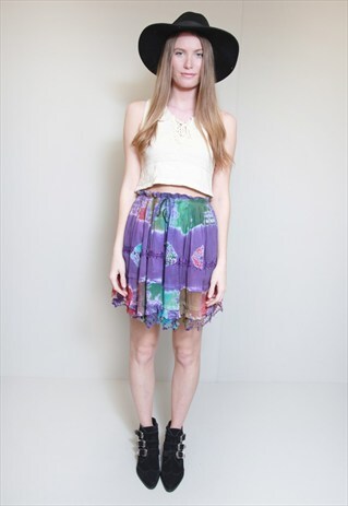 VINTAGE 1990'S PURPLE TYE DYE DRAWSTRING MINI SKIRT