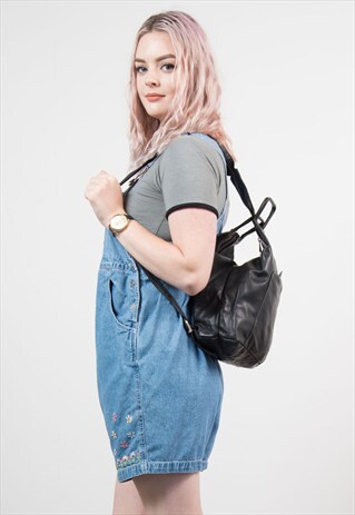 VINTAGE 90'S BLACK LEATHER RUCKSACK