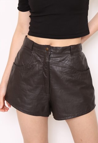 VINTAGE 80S BROWN HIGH WAISTED LEATHER SHORTS