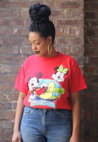VINTAGE DISNEY RED CROP MICKEY MOUSE TOP