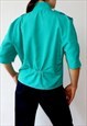 80S VINTAGE STATEMENT JACKET BRIGHT TOP TURQUOISE BLOUSE