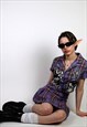 REWORKED 2 PEICE SET PLEATED SKIRT AND SHIRT. PURPLE TARTAN