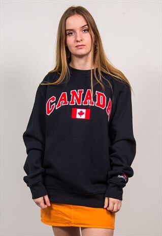 VINTAGE 90'S BLACK CANADA EMBROIDERED SWEATSHIRT