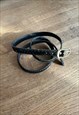 70'S VINTAGE BLACK LEATHER LADIES THIN GOLD METAL BELT