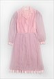 Pink iridescent '70s Sheer Long Sleeve Pleated Dress