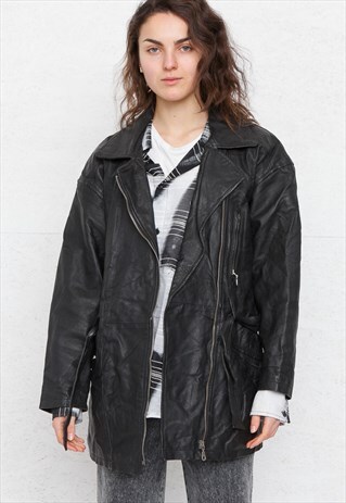 VINTAGE BLACK LEATHER JACKET COAT