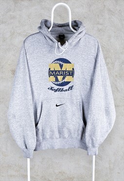 Vintage Grey Nike Centre Swoosh Hoodie Embroidered Softball 