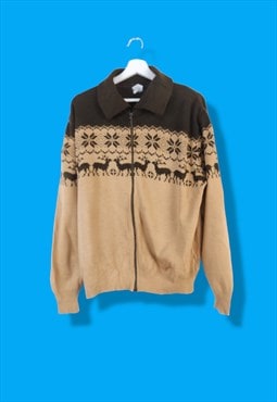 Vintage Cardigan Christmas Deer in Brown L