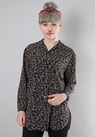 VINTAGE 80S FLORAL PATTERNED LONG BLOUSE SHIRT