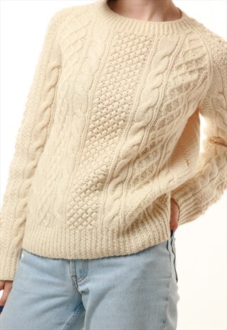 80S VINTAGE CREAM CABLE HEAVYWEIGHT KNIT JUMPER 944