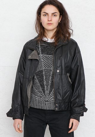 VINTAGE BLACK JOFAMO TREND LEATHER JACKET COAT