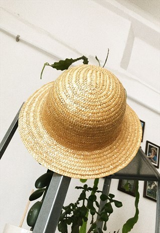 VINTAGE 70'S RETRO PARIS CHIC RAFFIA STRAW HAT
