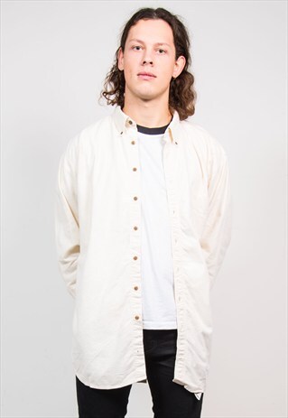 VINTAGE 90'S CREAM WOOLRICH THICK FLANNEL SHIRT