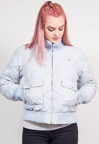 VINTAGE 90'S BABY BLUE TOMMY HILFIGER PUFFER JACKET COAT
