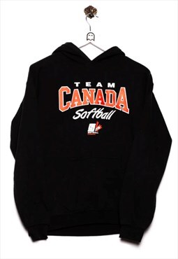 Vintage Gildan Hoodie Team Canada Softball Print Black