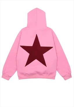 Star hoodie geometric pullover retro print jumper in pink