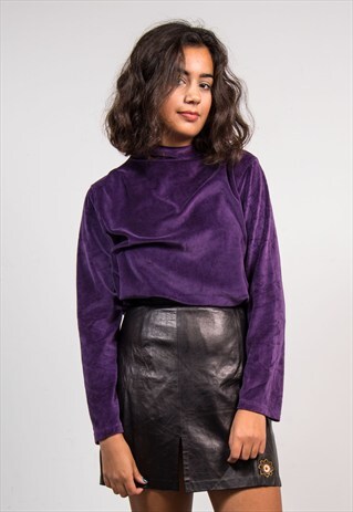 VINTAGE 90'S PURPLE TURTLE NECK LONG SLEEVE VELVET TOP