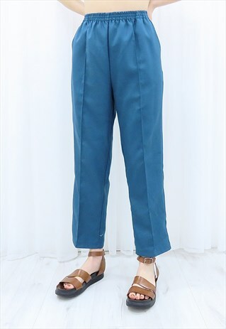 90s Vintage Blue Teal High Waisted Trousers