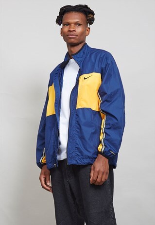 VINTAGE BLUE AND YELLOW NIKE SHELL SPORTS JACKET