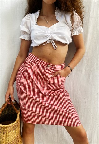 VINTAGE 90S HAUTE BOHEME GINGHAM CHECK MILKMAID SKIRT MIDI
