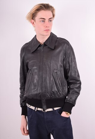 MENS VINTAGE LEATHER JACKET MEDIUM BLACK 90'S