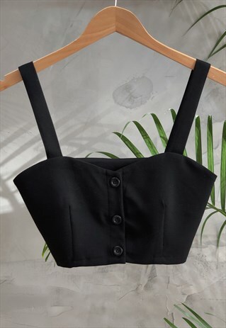 BLACK BUTTON FRONT BRA TOP