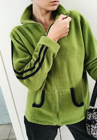 VINTAGE Y2K AVOCADO GREEN FULL ZIP FLEECE SWEATSHIRT JUMPER