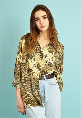 90'S RETRO ABSTRACT & LEOPARD PATTERN PRINT OVERSIZED SHIRT