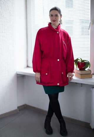 VINTAGE 80'S BRIGHT RED SHIMMERING PARKA COAT