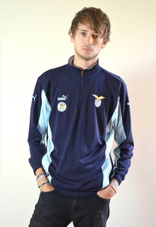90S VINTAGE PUMA BLUE LAZIO FOOTBALL 1/4 ZIP TRACK JACKET