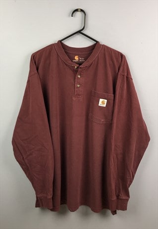 VINTAGE CARHARTT WORKWEAR POCKET LONGSLEEVE T-SHIRT IN BURGU