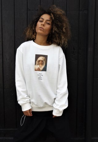LOOSE FIT OVERSIZE DROP SHOULDER RELIGIOUS SLOGAN SWEATSHIRT
