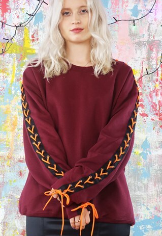 SWEATSHIRT IN MAROON WITH LACE UP DETAIL