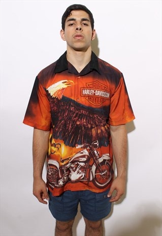 VINTAGE 1990'S 90'S HARLEY DAVIDSON GRAPHIC SHIRT MEN'S M-L