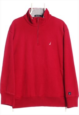 Vintage 90's Nautica Sweatshirt Embroidered Quarte Zip Red X