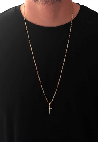 54 FLORAL 30" CROSS PENDANT NECKLACE CHAIN - GOLD