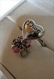 VINTAGE DIOR RING HEART SPELLOUT BEADED SILVER TONE Y2K 00S