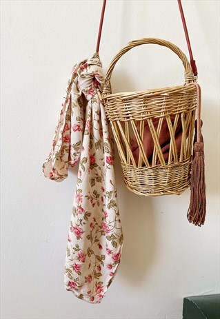 VINTAGE 80S BOTANICA ROSE PRINT ROMANCE LONGLINE SCARF