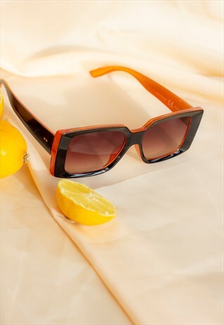 BLACK ORANGE CHUNKY BEVELLED RECTANGLE SUNGLASSES