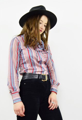 VINTAGE 80S STRIPED LONG SLEEVED PUSSY BOW SHIRT