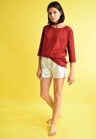 90'S RETRO SHEER SHIMMER RED OVERSIZED BLOUSE SHIRT