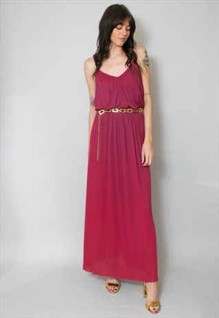 70's Vintage Slinky Grecian Maroon Purple Slip Maxi Dress